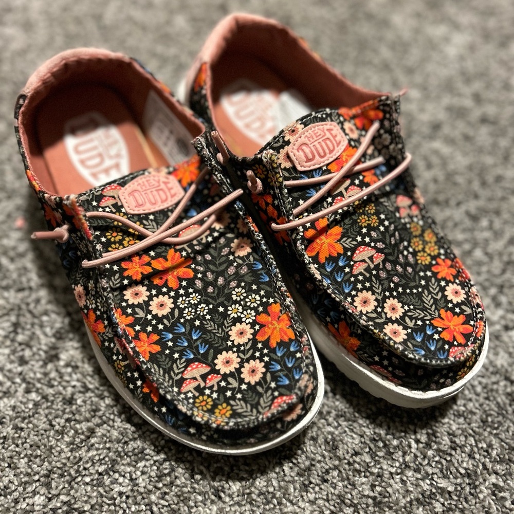 Hey Dude Kids Floral Slip-On Shoes - Black and Pink